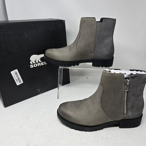 Sorel Womens 9 Emelie II Zip Waterproof Boots in Quarry Grey Black